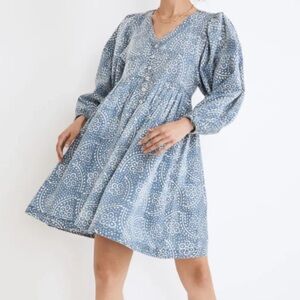 Madewell Bubble Sleeve Button Front Midi Dress Size Medium Peasant With Pockets